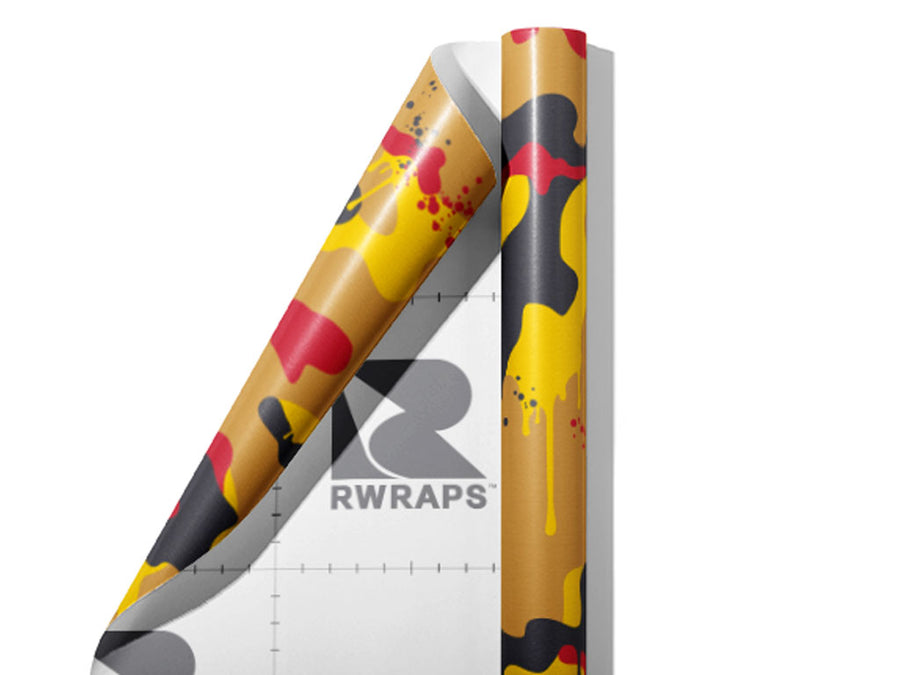 Mustard Splatter Camouflage Wrap Film Sheets~Rwraps Series 914 Mustard Splatter Camouflage Scrolled Sheet~3