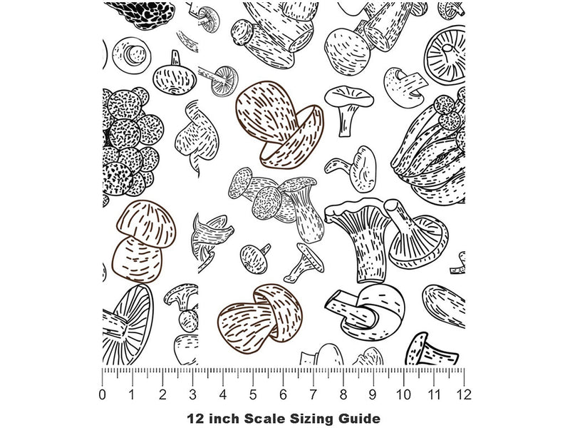 Mycelium Outlines Mushroom Vinyl Film Pattern Size 12 inch Scale~Rwraps Mycelium Outlines Mushroom Sizing Chart~2