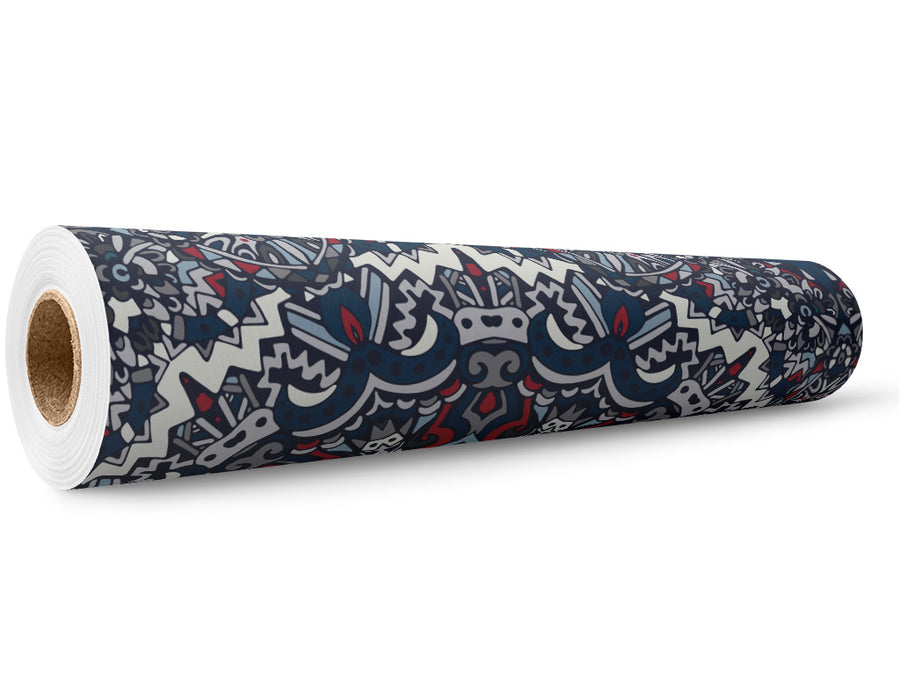 Navy Solitaire Mandala Wrap Film Wholesale Roll~Rwraps Series 914 Digitally Printed Vinyl Roll~5