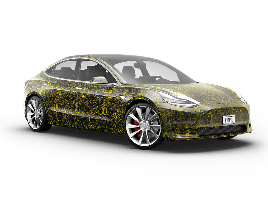 Neon Yellow Technology Vehicle Vinyl Wrap
