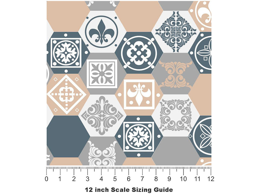 Neutral Hexagonal Tile Vinyl Film Pattern Size 12 inch Scale~Rwraps Neutral Hexagonal Tile Sizing Chart~3