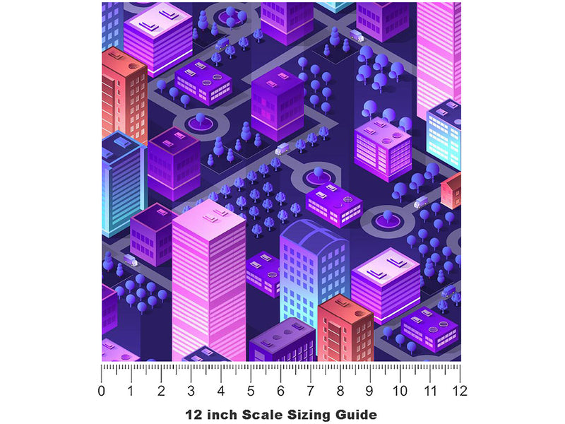 Night Fever Cityscape Vinyl Film Pattern Size 12 inch Scale~Rwraps Night Fever Cityscape Sizing Chart~3