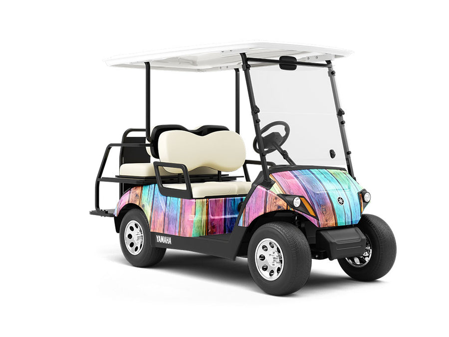 Oil Spill Wood Plank Wrapped Golf Cart