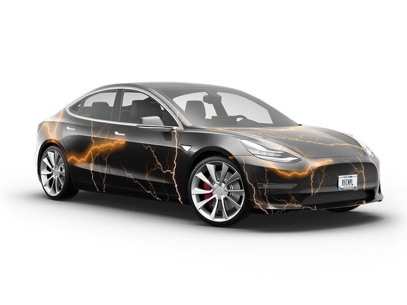 Orange Lightning Vehicle Vinyl Wrap
