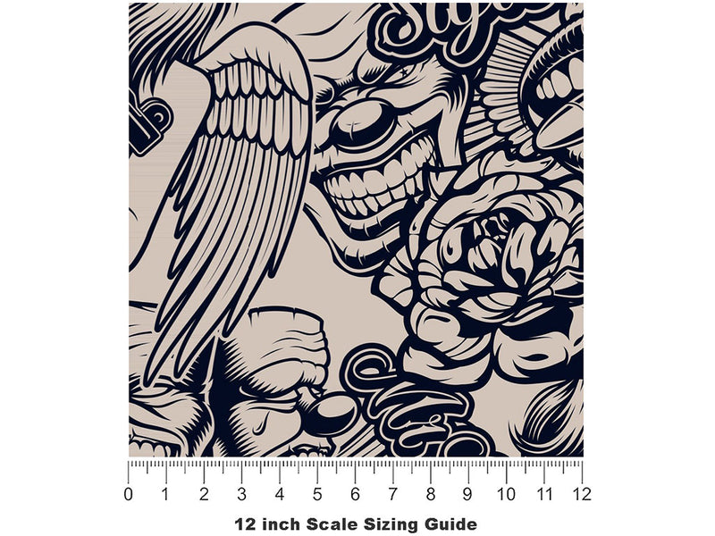 Pained Pleasure Tattoo Vinyl Film Pattern Size 12 inch Scale~Rwraps Pained Pleasure Tattoo Sizing Chart~2