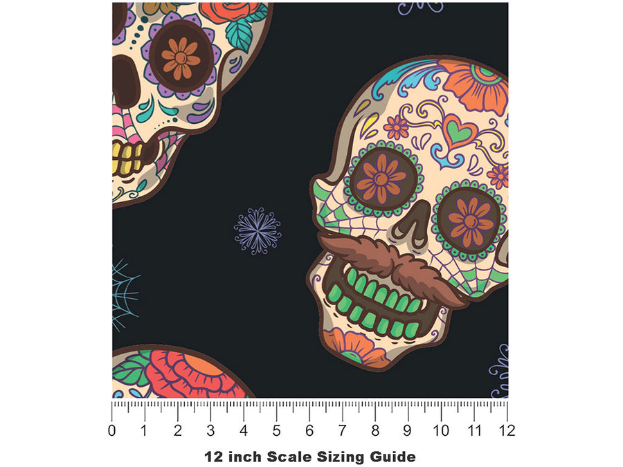 Painted Calaveras Day of the Dead Vinyl Film Pattern Size 12 inch Scale~Rwraps Painted Calaveras Day of the Dead Sizing Chart~2