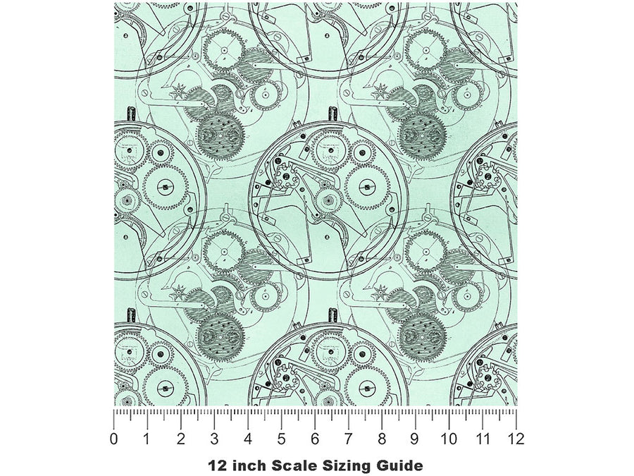 Pale Clockwork Steampunk Vinyl Film Pattern Size 12 inch Scale~Rwraps Pale Clockwork Steampunk Sizing Chart~2