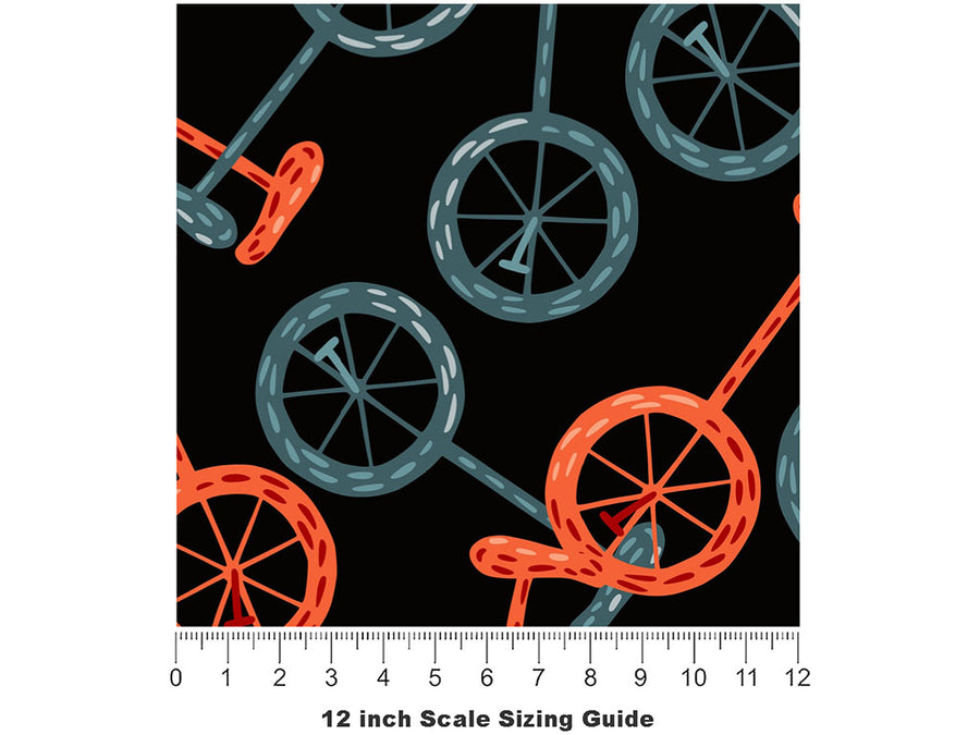 Parading Unicycles Circus Vinyl Film Pattern Size 12 inch Scale~Rwraps Parading Unicycles Circus Sizing Chart~2