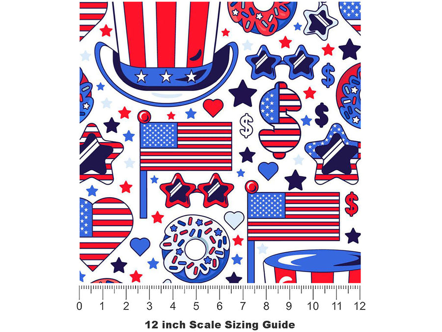 Party Favors Americana Vinyl Film Pattern Size 12 inch Scale~Rwraps Party Favors Americana Sizing Chart~3