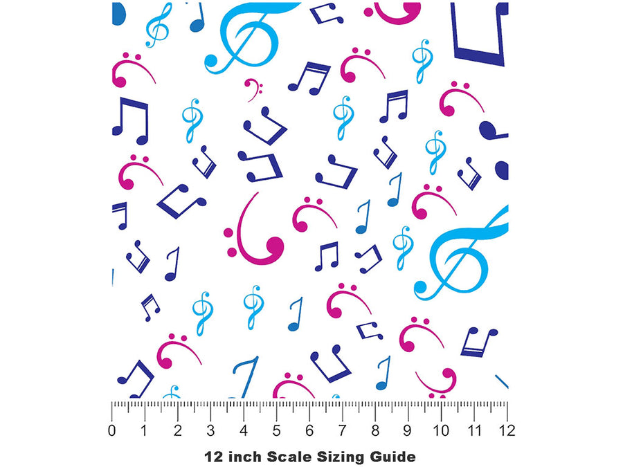 Pastel Notes Music Vinyl Film Pattern Size 12 inch Scale~Rwraps Pastel Notes Music Sizing Chart~2