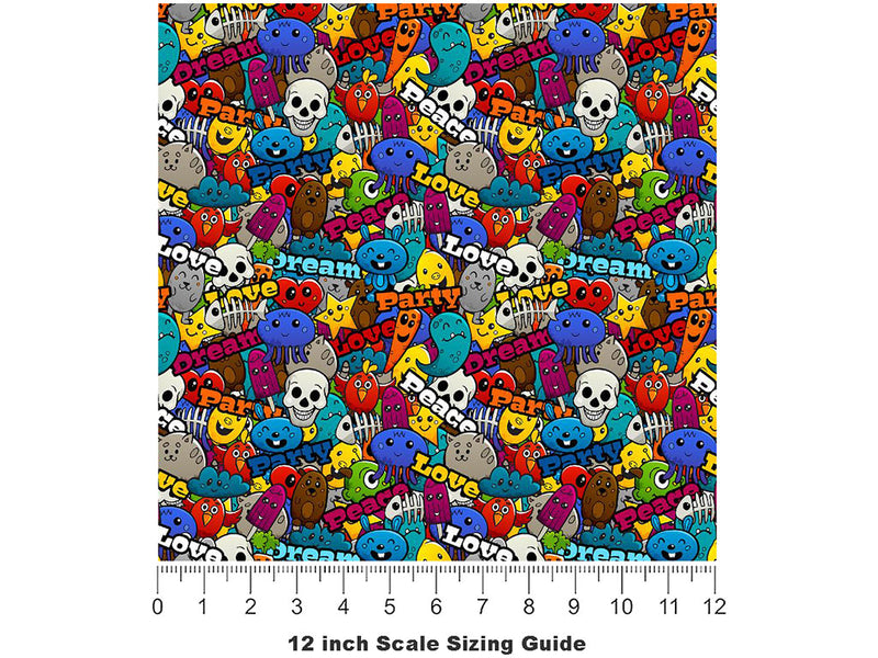 Peace Party Sticker Bomb Vinyl Film Pattern Size 12 inch Scale~Rwraps Peace Party Sticker Bomb Sizing Chart~3