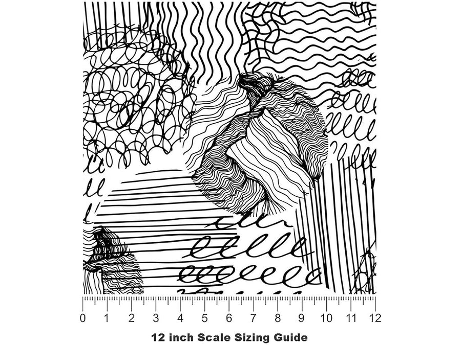 Pencil Skritches Abstract Vinyl Film Pattern Size 12 inch Scale~Rwraps Pencil Skritches Abstract Sizing Chart~2