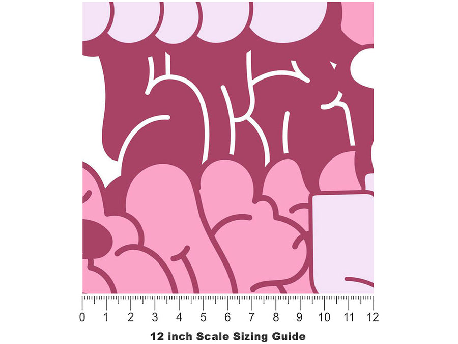 Pink Bubbled Graffiti Vinyl Film Pattern Size 12 inch Scale~Rwraps Pink Bubbled Graffiti Sizing Chart~3