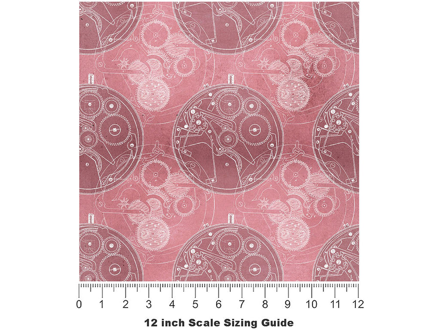 Pink Clockwork Steampunk Vinyl Film Pattern Size 12 inch Scale~Rwraps Pink Clockwork Steampunk Sizing Chart~2