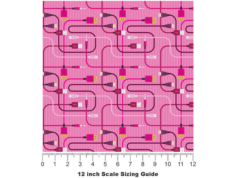 Pink Cords Technology Vinyl Film Pattern Size 12 inch Scale~Rwraps Pink Cords Technology Sizing Chart~3