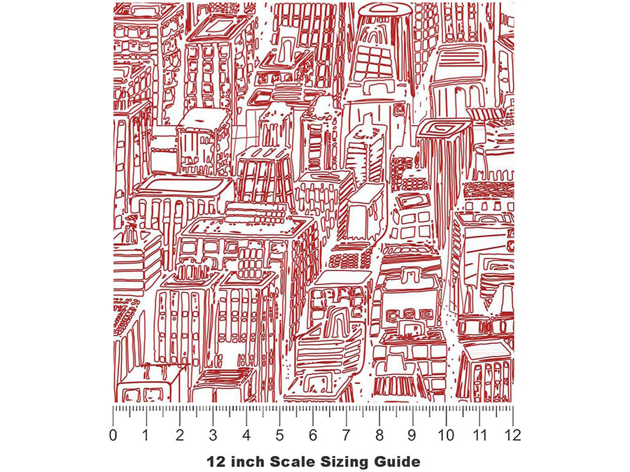 PInk Downtown Cityscape Vinyl Film Pattern Size 12 inch Scale~Rwraps PInk Downtown Cityscape Sizing Chart~3