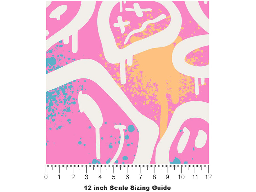 Pink Peace Graffiti Vinyl Film Pattern Size 12 inch Scale~Rwraps Pink Peace Graffiti Sizing Chart~3