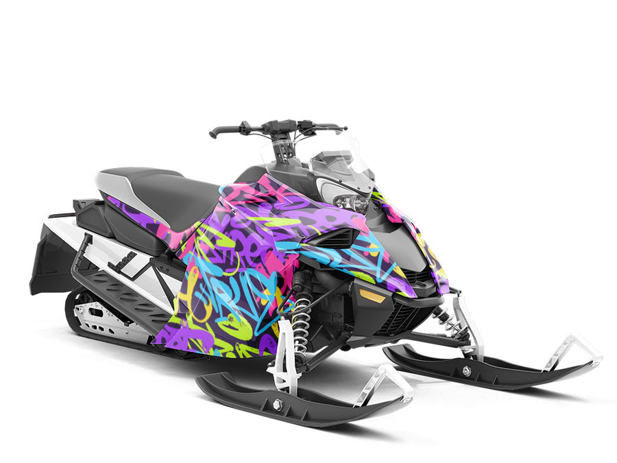 Pink Record Graffiti Custom Wrapped Snowmobile