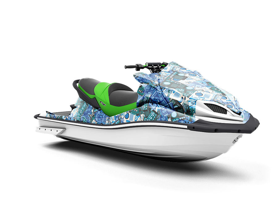 Play the Blues Sticker Bomb Jet Ski Vinyl Customized Wrap