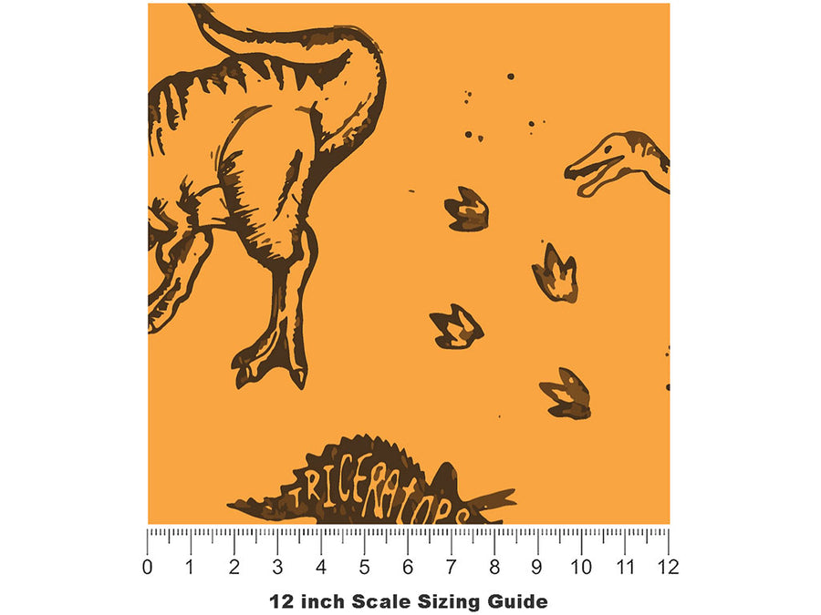 Prehistoric Parchment Dinosaur Vinyl Film Pattern Size 12 inch Scale~Rwraps Prehistoric Parchment Dinosaur Sizing Chart~2