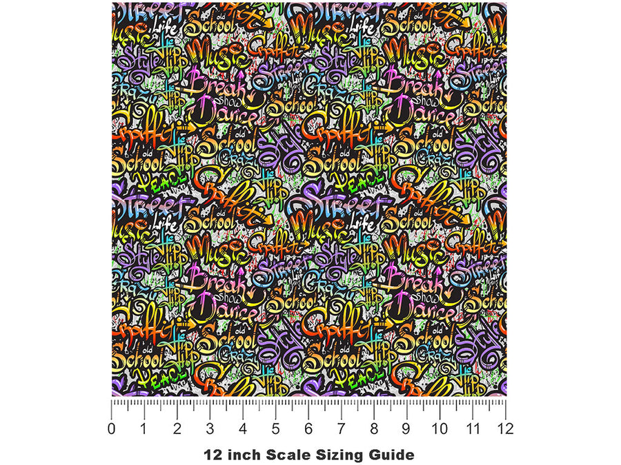 Quick Throwies Graffiti Vinyl Film Pattern Size 12 inch Scale~Rwraps Quick Throwies Graffiti Sizing Chart~2