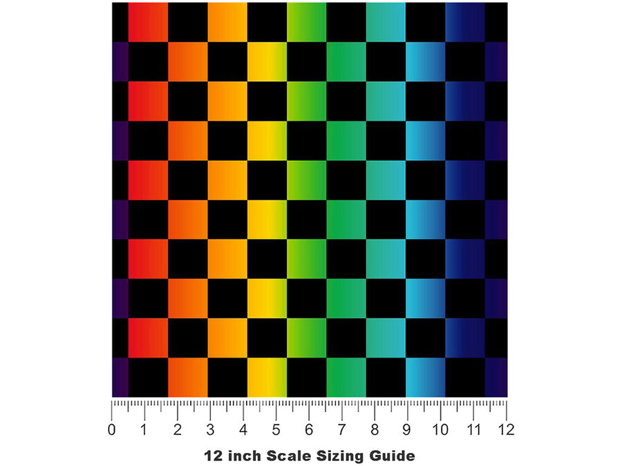 Rainbow Name3 Checkered Vinyl Film Pattern Size 12 inch Scale~Rwraps Rainbow Name3 Checkered Sizing Chart~3