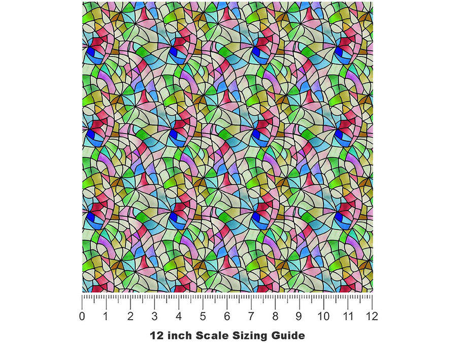 Rainbow Fragments Stained Glass Vinyl Film Pattern Size 12 inch Scale~Rwraps Rainbow Fragments Stained Glass Sizing Chart~2