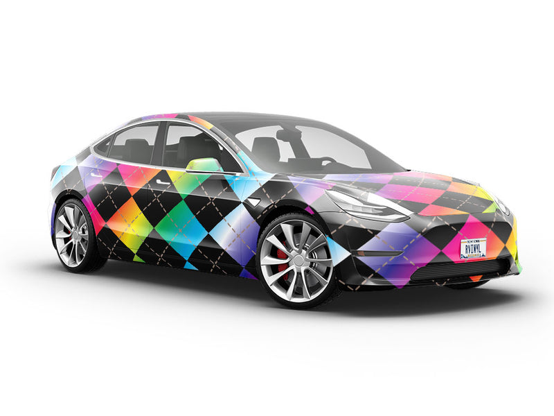 Rainbow Gradient Argyle Vehicle Vinyl Wrap