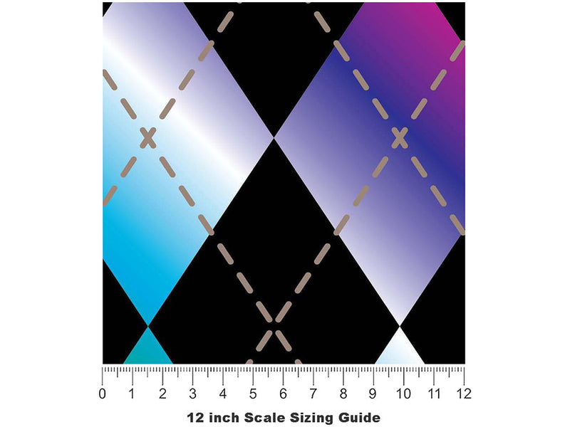 Rainbow Gradient Argyle Vinyl Film Pattern Size 12 inch Scale~Rwraps Rainbow Gradient Argyle Sizing Chart~2