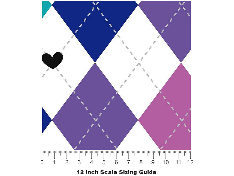 Rainbow Love Argyle Vinyl Film Pattern Size 12 inch Scale~Rwraps Rainbow Love Argyle Sizing Chart~2