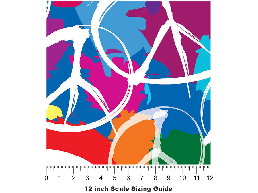 Rainbow Peace Graffiti Vinyl Film Pattern Size 12 inch Scale~Rwraps Rainbow Peace Graffiti Sizing Chart~3