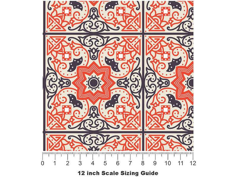 Red Flower Tile Vinyl Film Pattern Size 12 inch Scale~Rwraps Red Flower Tile Sizing Chart~3
