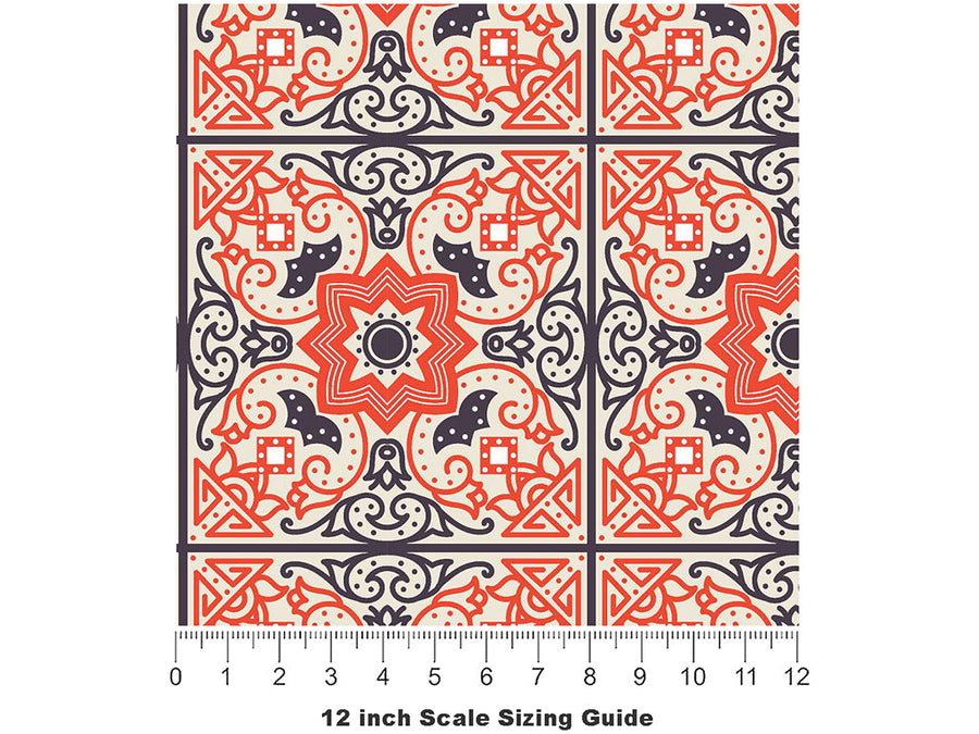 Red Flower Tile Vinyl Film Pattern Size 12 inch Scale~Rwraps Red Flower Tile Sizing Chart~3