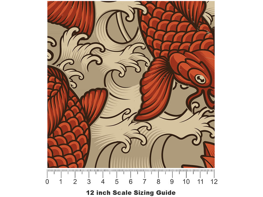 Red Koi Marine Life Vinyl Film Pattern Size 12 inch Scale~Rwraps Red Koi Marine Life Sizing Chart~2