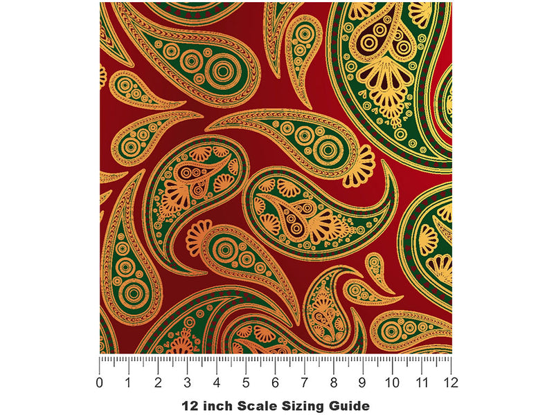 Red Ocean Paisley Vinyl Film Pattern Size 12 inch Scale~Rwraps Red Ocean Paisley Sizing Chart~2