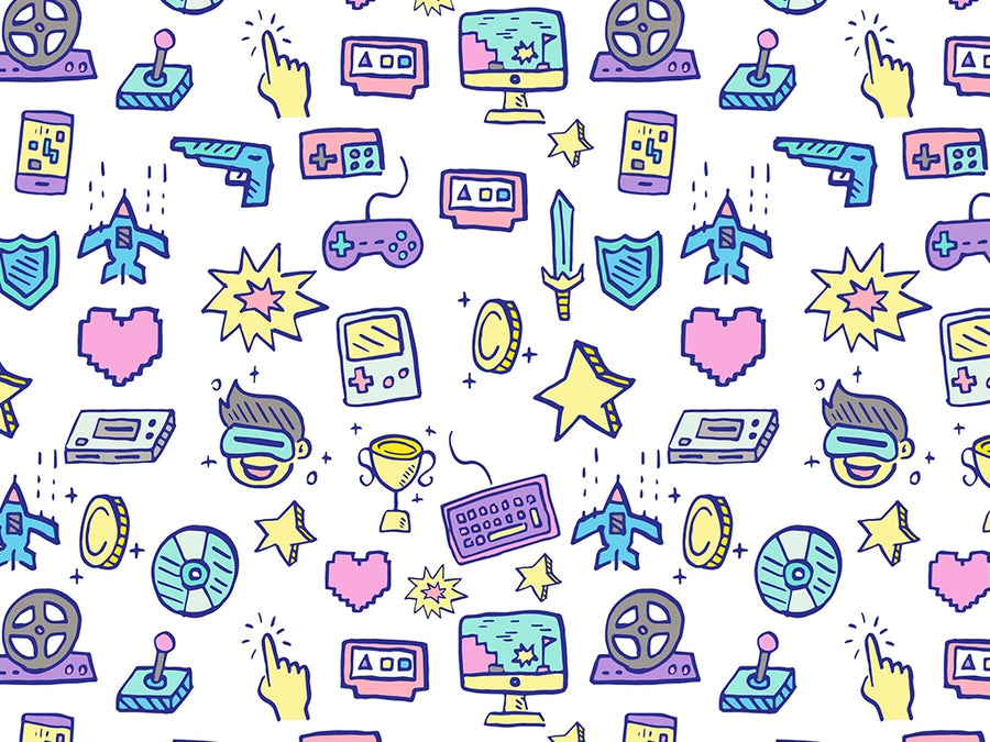 Retro Doodles Gaming Vinyl Wrap Pattern~Rwraps Series 914 Digitally Printed Vinyl Wrap~0