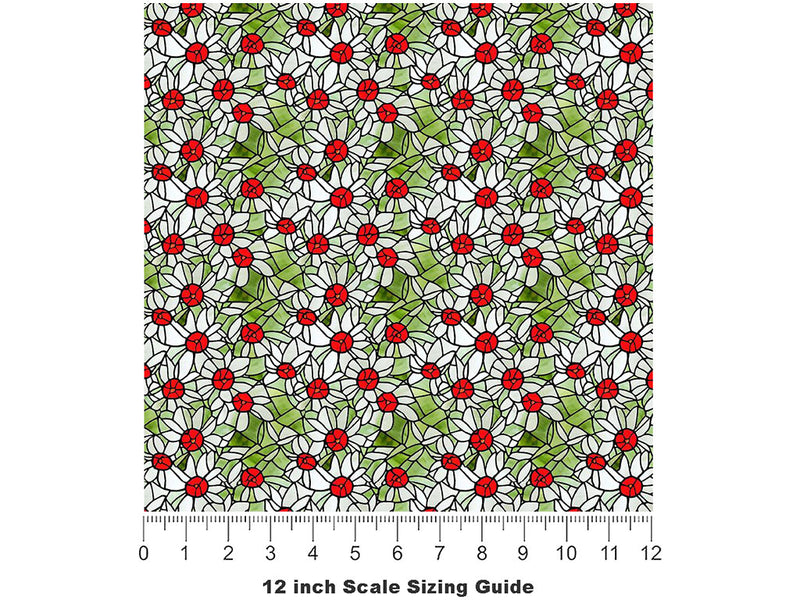 Rose Buds Stained Glass Vinyl Film Pattern Size 12 inch Scale~Rwraps Rose Buds Stained Glass Sizing Chart~2