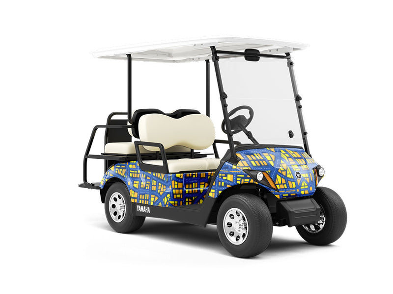 Roundabout Nightmare Cityscape Wrapped Golf Cart