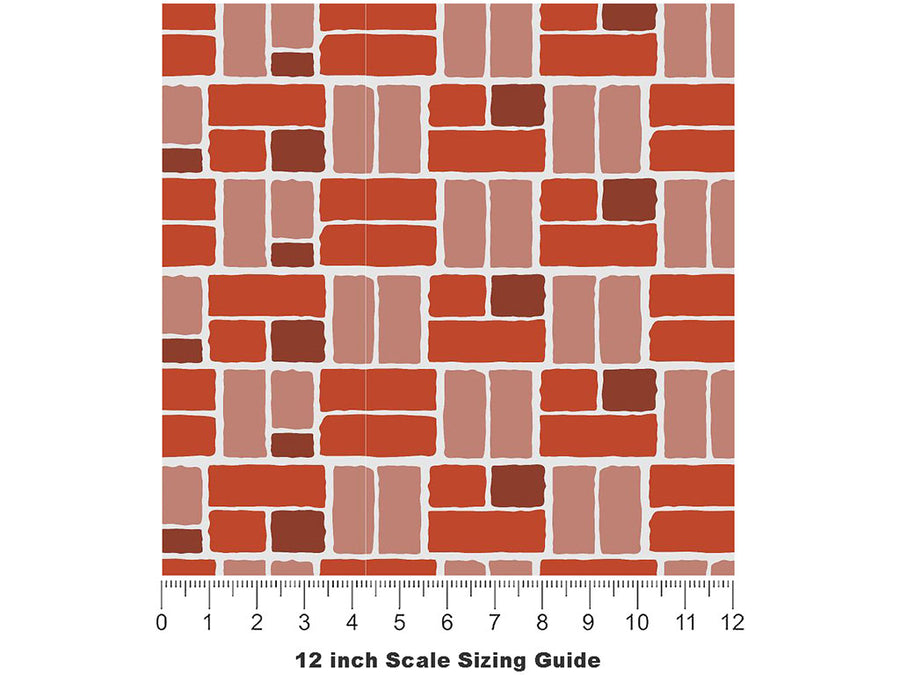 Rust Red Brick Vinyl Film Pattern Size 12 inch Scale~Rwraps Rust Red Brick Sizing Chart~3