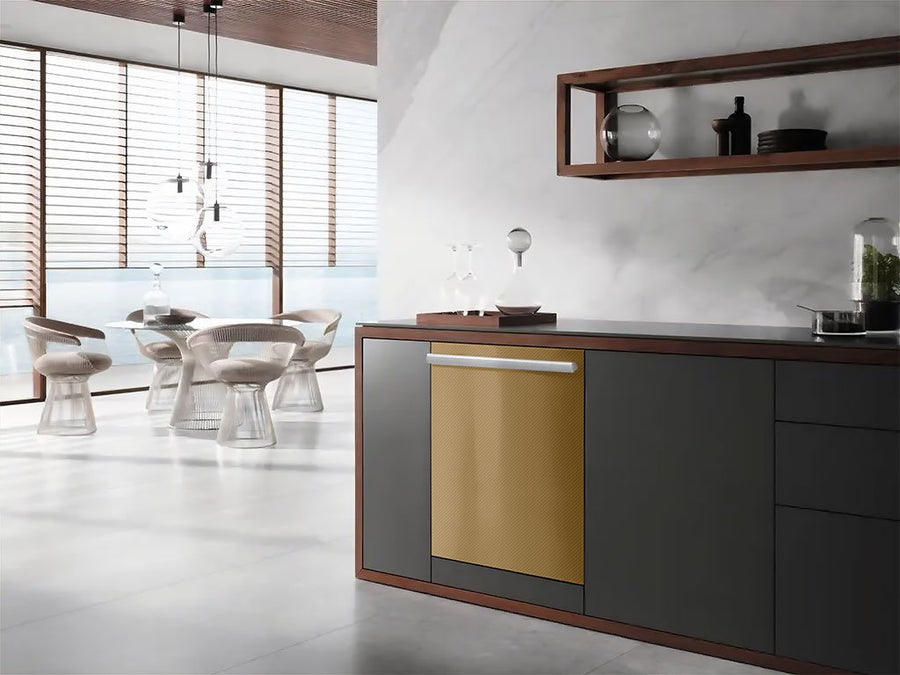 Rwraps™ 3D Carbon Fiber Gold Wrapped Dishwasher Example
