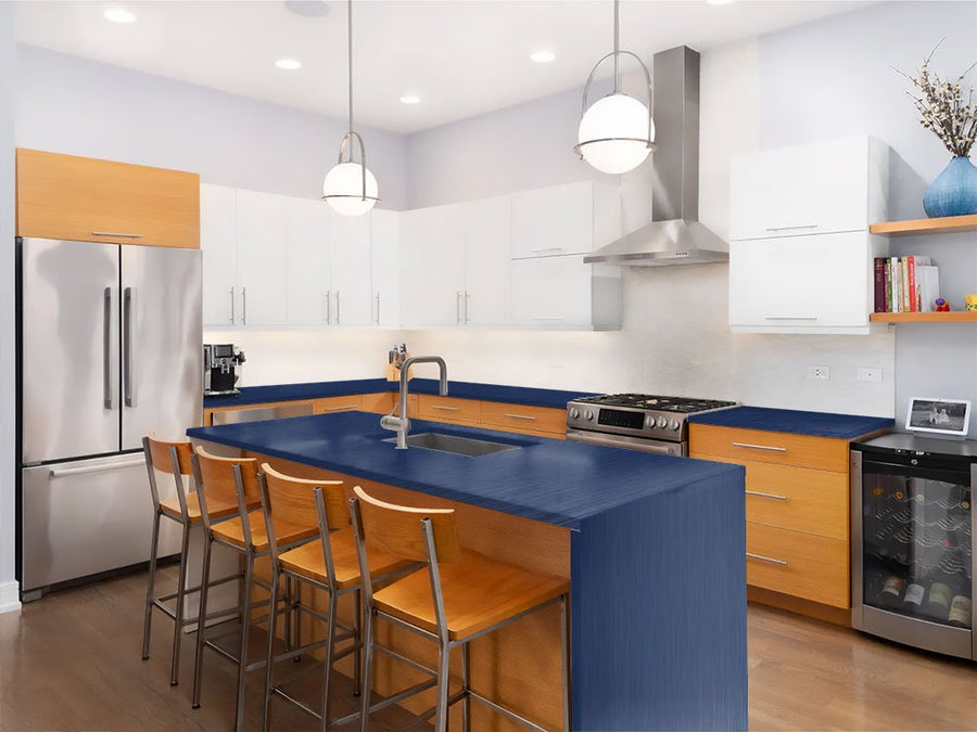 Rwraps Brushed Aluminum Blue Custom Kitchen Counter Wraps