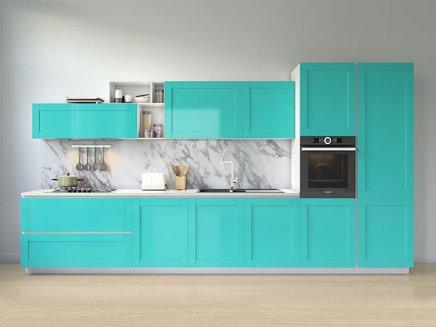 Rwraps™ Gloss Metallic Lake Blue Kitchen Cabinet Wraps