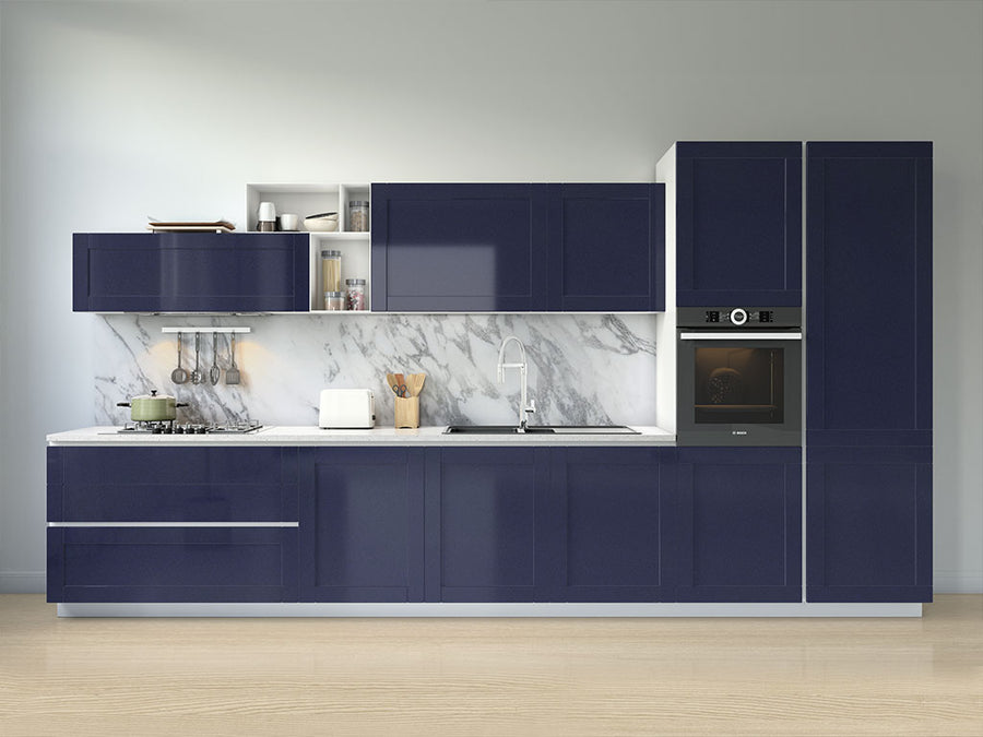 Rwraps™ Gloss Metallic Midnight Blue Kitchen Cabinet Wraps