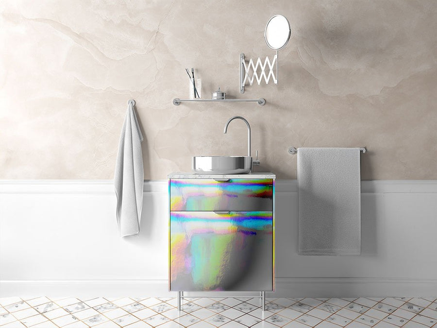 Rwraps™ Holographic Chrome Silver Neochrome Bathroom Cabinet Wraps