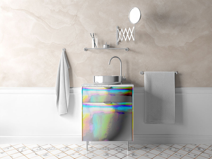 Rwraps™ Holographic Chrome Silver Neochrome Bathroom Cabinet Wraps
