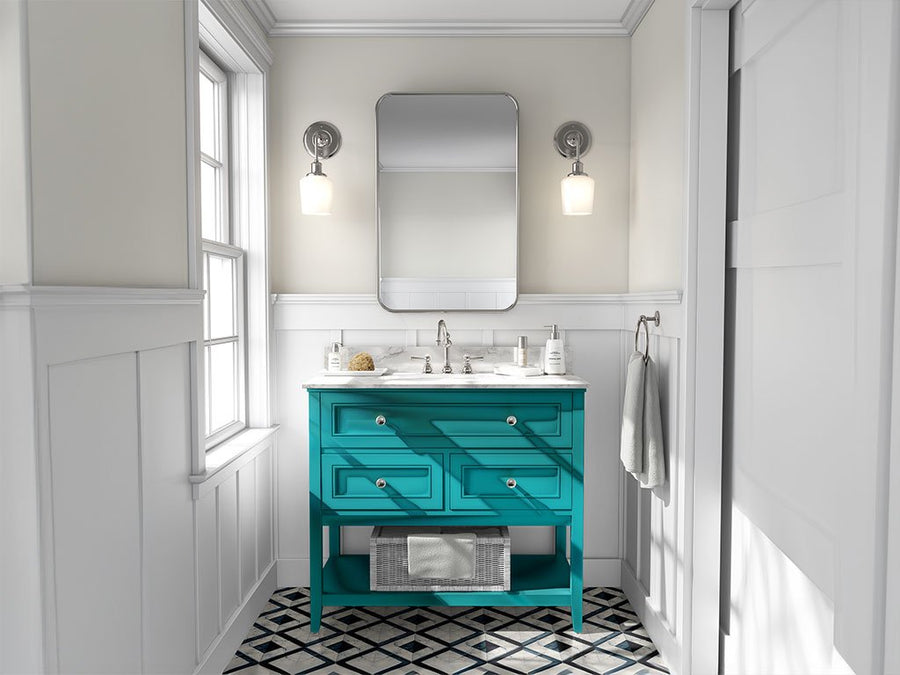 Rwraps Matte Chrome Teal DIY Bathroom Cabinet Wraps