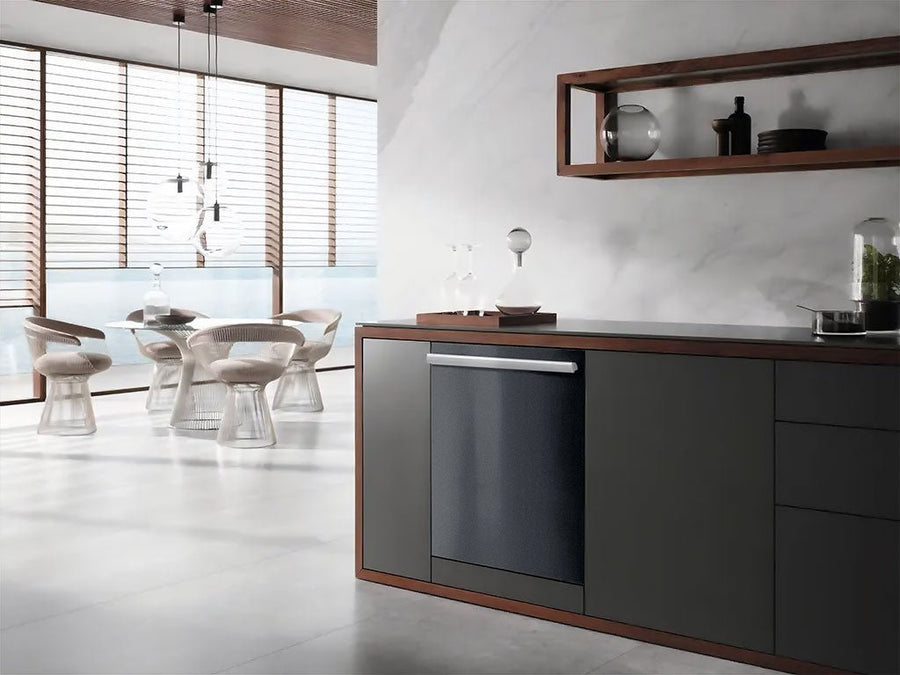 Rwraps™ Satin Metallic Deep Gray Wrapped Dishwasher Example