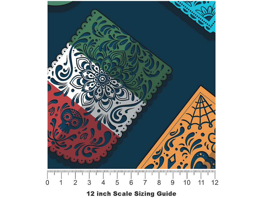 Simple Picado Day of the Dead Vinyl Film Pattern Size 12 inch Scale~Rwraps Simple Picado Day of the Dead Sizing Chart~2