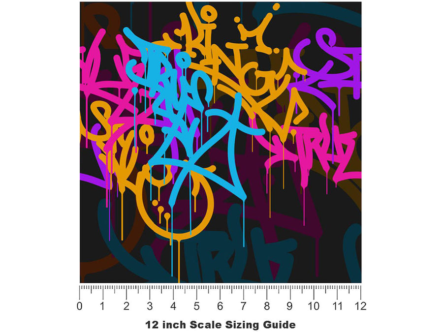 Slick Layers Graffiti Vinyl Film Pattern Size 12 inch Scale~Rwraps Slick Layers Graffiti Sizing Chart~3