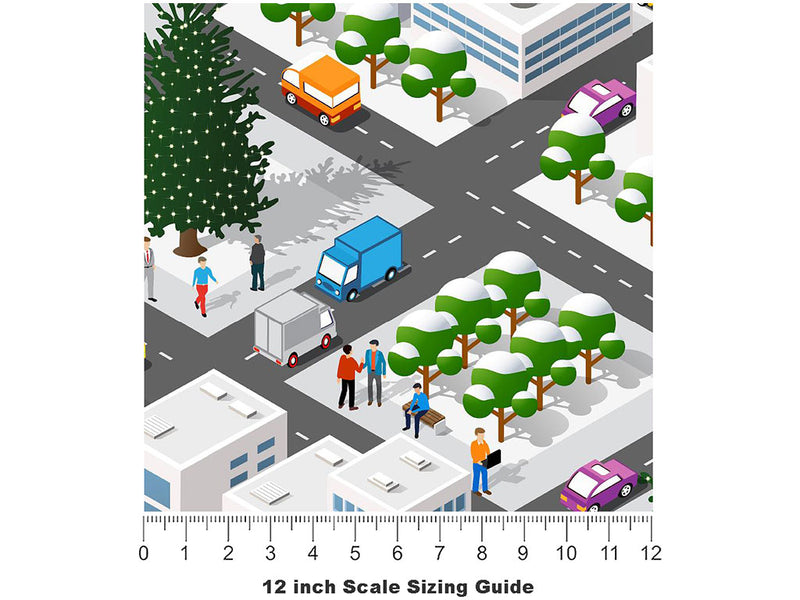 Snowy Streets Cityscape Vinyl Film Pattern Size 12 inch Scale~Rwraps Snowy Streets Cityscape Sizing Chart~3